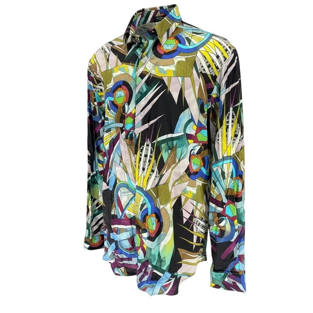 Versace Collection Shirt 17 43 Multicolor Abstract Geometric Trend V300154 Italy
